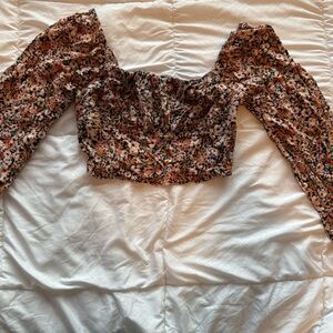 Wild Fable Brown Puff Sleeve Crop Blouse